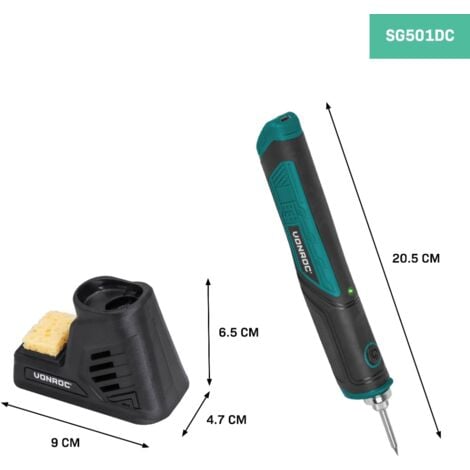 VONROC Soldador inalámbrico 4V - Incluido el soporte, el alambre de soldadura y las puntas