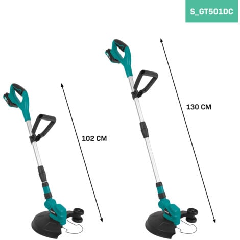 VONROC Desbrozadora 20V - VPower 20V - Incluye batería de 2.0Ah y cargador - 250mm - Bobina de cable doble (2x4m) - Mango telescópico