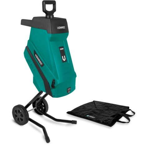 VONROC Trituradora - 2500W - Para ramas de hasta Ø45mm - Incluye bolsa de recogida de 45L y palo de empuje