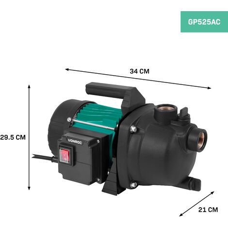 VONROC Bomba de jardín / Bomba de agua - 800W - 3300l/h - Para regar el jardín/césped