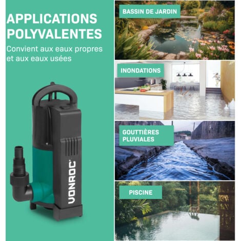 VONROC Bomba sumergible - Bomba para agua sucia - Bomba de agua - 750W - 14000 l/h - Para agua sucia y limpia- Con flotador integrado