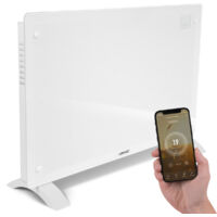VONROC Calefactor eléctrico de lujo - Panel de vidrio de convección - 2000W - 24m2 - Control manual y Wifi - Termostato ajustable y temporizador - Blanco