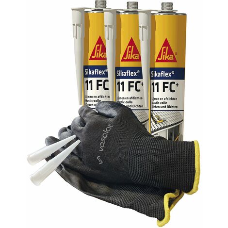 Sika Sikaflex 11 FC Purform PU Kleber und Dichtmasse - klebt und dichtet haftstark, 300ml betongrau 3er Set mit 5 Düsenspitzen (1/5)