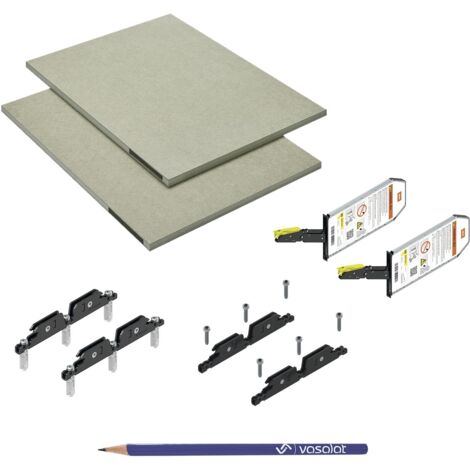 Blum Aventos HKi mit Blumotion vollintegriert, Kraftspeicher 24K2700 SET - Klappenbeschlag mit Montagezubehör und vorgefrästen Rohplatten + vasalat Bleistift, 5-teilig (1/5)