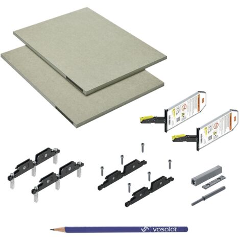 Blum Aventos HKi mit Blumotion und Tip On vollintegriert, Kraftspeicher 24K2300T SET - Klappenbeschlag mit Montagezubehör und vorgefrästen Rohplatten + vasalat Bleistift, 7-teilig (1/5)