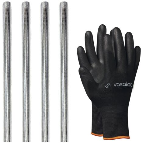 vasalat Gewindestange M6 1000mm verzinkt Set, Festigkeitsklasse 8.8 - Gewindestab mit Außengewinde DIN 976 - hochwertige Metallstange mit Gewinde - 4 Stück