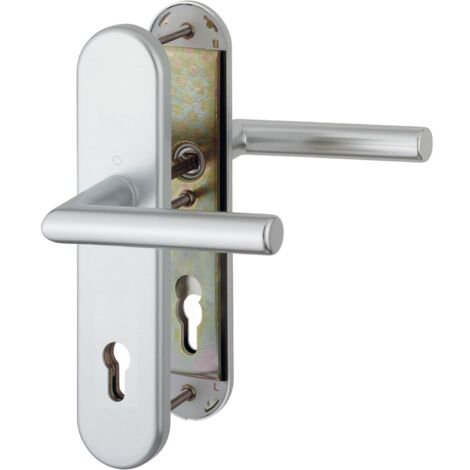 Sicherheits-Drückergarnitur AMSTERDAM, PZ88 Kernziehschutz, für Türstärke 62-72mm, RC3, silber eloxiert ÖNORM