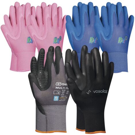 Arbeitshandschuhe Kinder 5 - 8 Jahre - Kinder Gartenhandschuhe in 2x Pink und 2x Blau + 1x Multiflex Handschuhe mit Noppen Größe 8