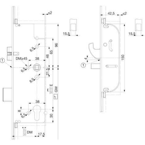 Türschloss Z-TS Modul PT-M Mit 2HO-BO E92 Stulp U-6x24x6 Edelstahl
