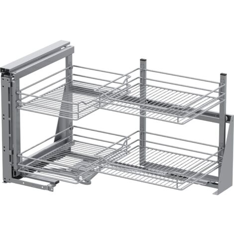 Vauth-Sagel VS Cor Fold Eckschrank Auszug links Classic - Set für Küchenunterschränke mit KB 900mm - Korbablage aus Stahldraht, Stahl pulverbeschichtet silberfärbig