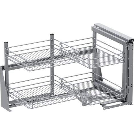 Vauth-Sagel VS Cor Fold Eckschrank Auszug rechts Classic - Set für Küchenunterschränke mit KB 900mm - Korbablage aus Stahldraht, Stahl pulverbeschichtet silberfärbig