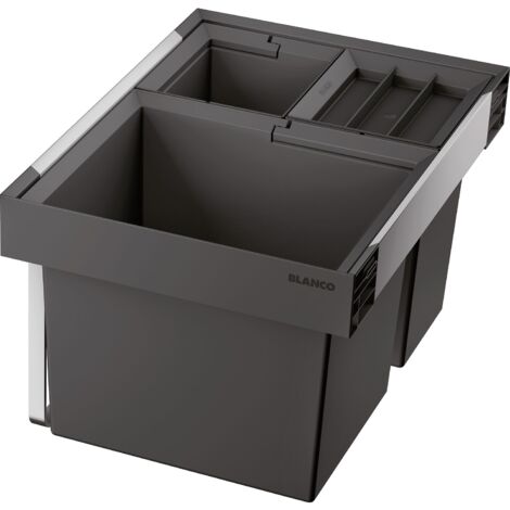 Blanco Abfallsammler Küche 3 Fächer 1x30 und 2x 8 Liter - Einbaumülleimer Unterschrank KB 600mm, Alu/Kunststoff anthrazit (1/5)