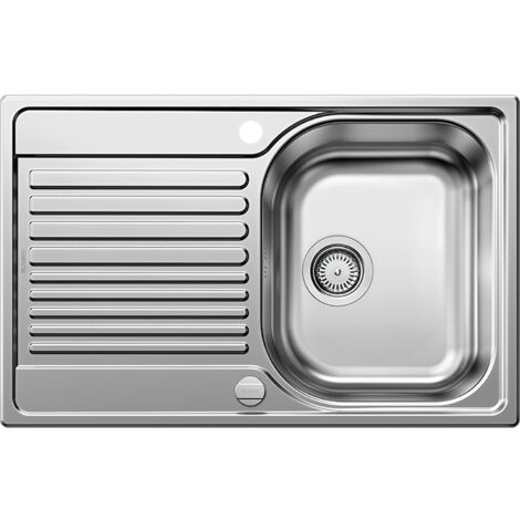 Blanco Einbauspüle Tipo 45 S Compact - Spüle mit Abtropffläche - Waschbecken reversibel mit Ablaufgarnitur und Drehknopf, Edelstahl (1/5)
