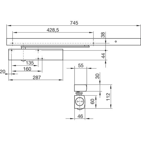 Türschließer TS 5000 R  Größe EN 2-6 , 1 Flügel  mit Gleitschiene und Rauchschalter, silber