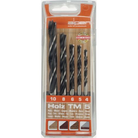 ALPEN Holzspiralbohrer Kassette CV TM5 Bohrer ø 4 - 10 mm 5-teilig (1/2)