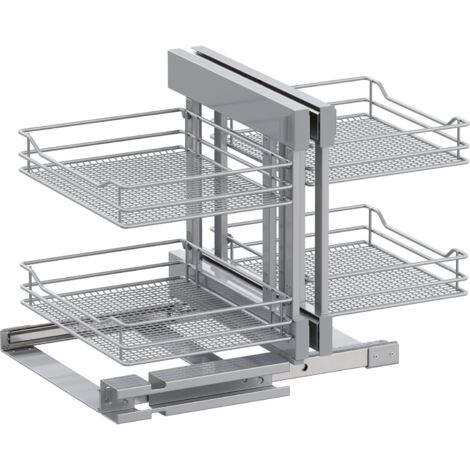 Vauth-Sagel VS Cor Flex Eckschrank Auszug Saphir - Set für Küchenunterschränke mit KB 1000mm - Korbablage aus Stahldraht, Stahl pulverbeschichtet silberfärbig
