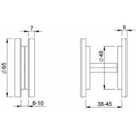 KWS Muschelgriff-Paar rund Ø 65mm, für Glas- und Holztür, für TS 8-10 / 38-45mm, Aluminium silber eloxiert