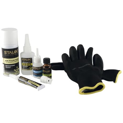 Staloc Sekundenkleber Set , Sekundenkleber Gel dickflüssig + Sofortkleber hitzebeständig + Füllstoff + Primer & Aktivator, 5-teilig