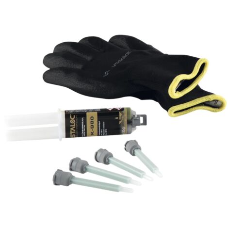 Staloc Flüssigmetall K-880 - 2K Kleber extra stark für Metall, Holz & Kunststoff, Metallkleber der gebohrt, gefräst und sandgestrahlt werden kann, 25ml + 4x Statikmischer