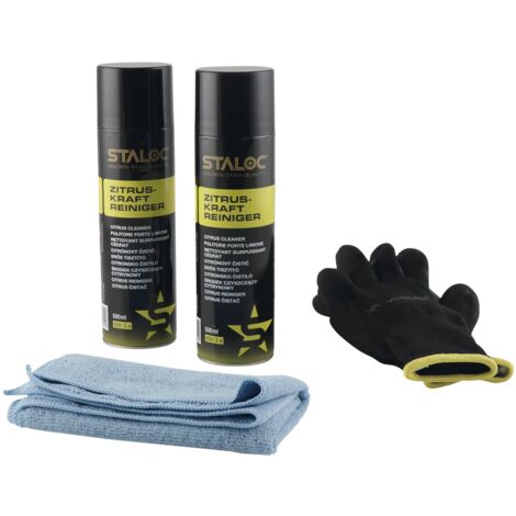 Staloc Zitrusreiniger - hochwirksamer Citrus Reiniger Reinigungsspray für Metall und Kunststoff, Allzweckreiniger ideal für den Haushalt, 2x Zitrus Reiniger + 1x Mikrofasertuch (1/4)