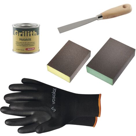 Grilith Holzkitt - Reparaturpaste Spachtelmasse, ideal zur Holzreparatur mit Schleifblöcke K220 & K320 und Spachtel, Nussbaum 100ml (1/4)