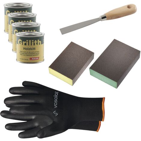 Grilith Holzkitt - Reparaturpaste Spachtelmasse, ideal zur Holzreparatur mit Schleifblöcke K220 & K320 und Spachtel, Eiche/Buche/Ahorn/Esche 4x100ml (1/4)