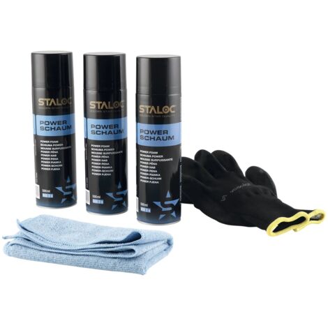 Staloc Powerschaum Set - Universal Schaumreiniger für hartnäckige Verschmutzungen, Allzweckreiniger Spray - 3x Reinigungsspray + 1x Mikrofasertuch