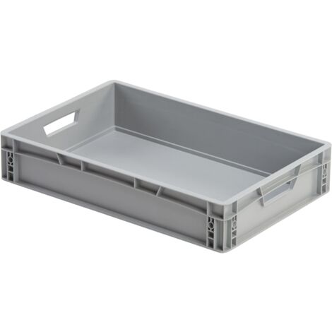 Eurobox 60x40x12 in Grau - Aufbewahrungsbox ohne Deckel mit Griffe bis 20kg belastbar, Polypropylen