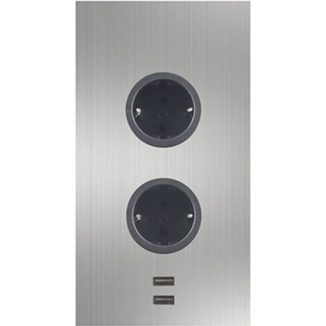Caressi Ecksteckdose 2ST220 - Steckdose 2fach mit 2x USB für die vertikale Montage in einer Ecke, Edelstahl 230V