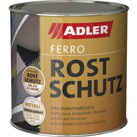 Adler Ferro Rostschutzfarbe für Metall 3in1 - Grundierung, Rostschutz und Decklack - direkt auf Restrost anwendbar, in Silbergrau 375ml