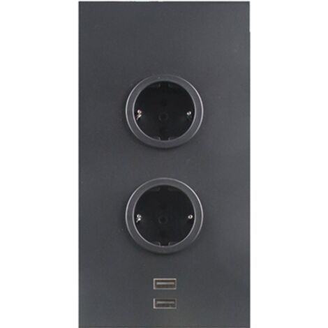 Caressi Ecksteckdose 2ST220 - Steckdose 2fach mit 2x USB für die vertikale Montage in einer Ecke, Edelstahl schwarz, 230V