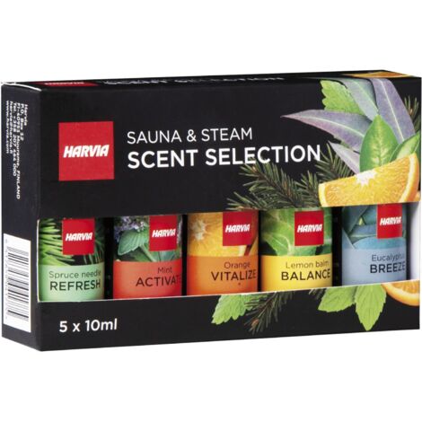 Sentiotec Sauna Duftöl Set - Sauna Aufgussmittel Minze, Orange, Eukalyptus, Fichtennadel und Melisse, 5-teilig