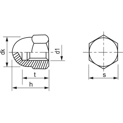 Hutmutter M8 rostfreier Edelstahl A2 V2A hohe Form DIN 1587  Sechskant-Hutmuttern 50 Stück | norm-genau ®