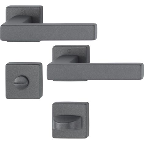 Hoppe Drückergarnitur Austin 2x Türklinke auf Rosette WC, TS 37-42mm, Alu sandschwarz