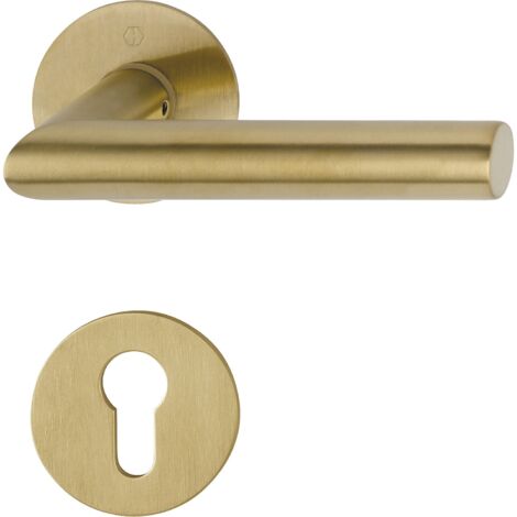 Hoppe Drückergarnitur Amsterdam - 2x Türklinke + 2x Flachrosette, rund PZ, Edelstahl Messing