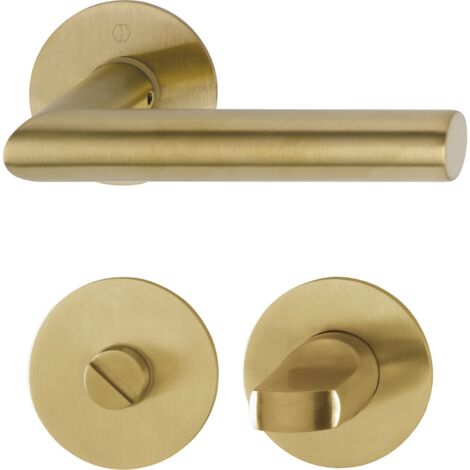 Hoppe Drückergarnitur Amsterdam - 2x Türklinke + 2x Flachrosette, rund WC, Edelstahl Messing