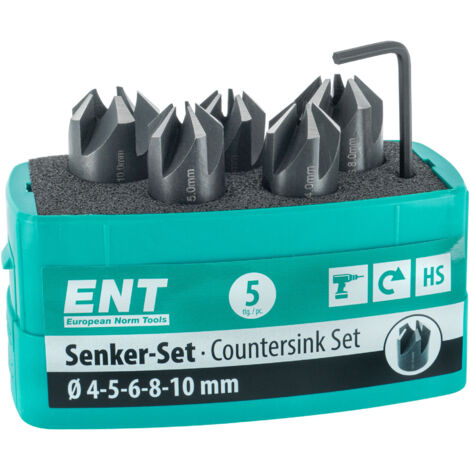 ENT Kegelsenker Set für Holz & Kunststoff HSS-G 90 Grad ø 4/5/6/8/10mm 5-teilig