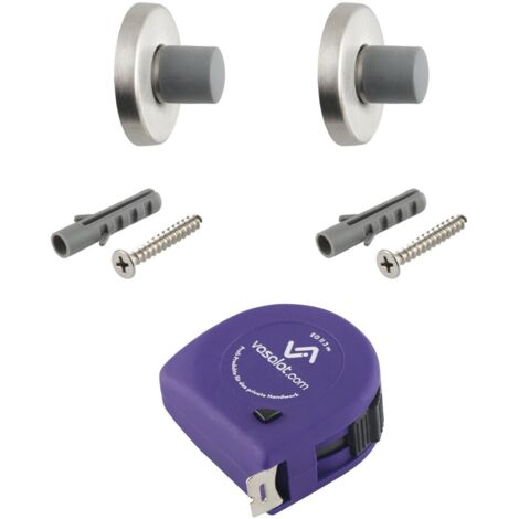 vasalat Türstopper Wand mit Dämpfer - Tür Stopper Wand mit Gummipuffer ø 20mm, Höhe 28mm, Türpuffer zum Schutz von Wand & Tür, Edelstahl matt - 2 Stück (1/5)