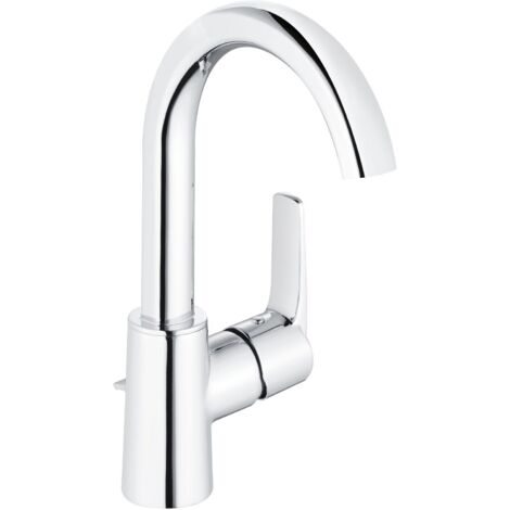 Waschtischarmatur Alpha 300 C Armatur mit gebogenem Aulsauf, druckfest + Ablaufgarnitur, verchromt (1/4)
