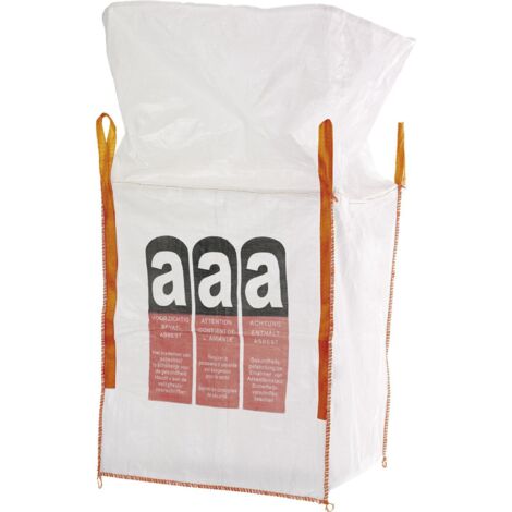 Asbestsack Big Bag Containersack für asbesthaltige Abfälle 1000 kg - Beschichtet - 90x90x110 cm - 4 Hebeschlaufen - Schürzendeckel