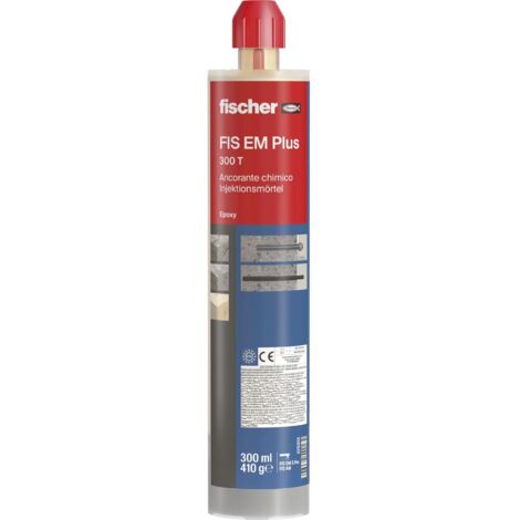Fischer FIS EM PLUS 300 T Injektionssystem - Epoxidharzmörtel für Bewehrungsanschlüsse, Beton und Holz + 2 Statikmischer, 300ml