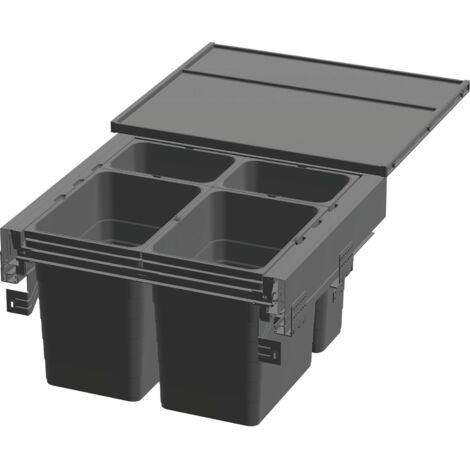 Ninka Abfalltrennsystem eins2pack Push-to-open - Korpusbreite 600mm, Dunkelgrau, 2x8L + 2x17L