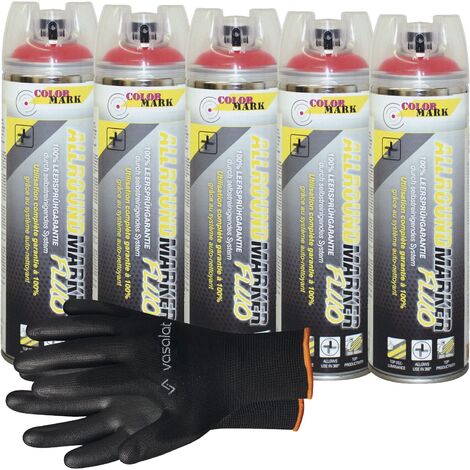 vasalat Dupli-Color Markierungsspray mit 360 Grad Ventil Set - Markierspray Neon rot für professionelle Markierungen, 6 Stück