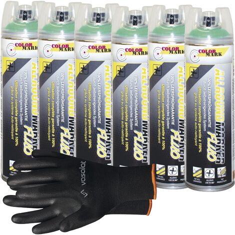 vasalat Dupli-Color Markierungsspray mit 360 Grad Ventil Set - Markierspray Neon grün für professionelle Markierungen, 6 Stück (1/5)