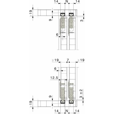 Beschlag für unten laufende Schrank-Schiebetüren (2 Türen) Werksnummer:  13433