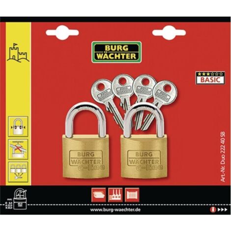 Burg Wächter 4er Set Set Quadro 222 30 SB Vorhängeschloss  gleichschließend   Messing Schlüsselschlo