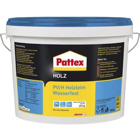 Pattex Holzleim wasserfest Leim D3 mit hoher Wasserbeständigkeit - Holzkleber extra stark für alle Holzarten - Holzleim für Treppen, Fenster und Massivholz, 10kg transparent