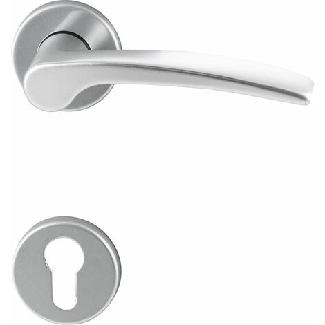 Drückergarnitur TRIEST - auf Rosette PZ, 38 - 42, Aluminium silber eloxiert (1/2)