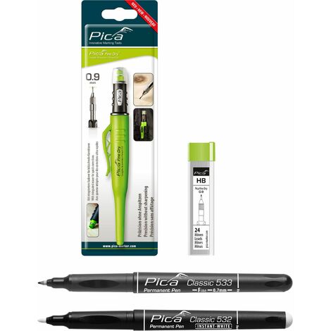 vasalat Pica Fine Dry Tieflochmarker + Ersatzminen HB + Permanent Pen Fine schwarz +  Permanent Marker weiß Set 4-teilig