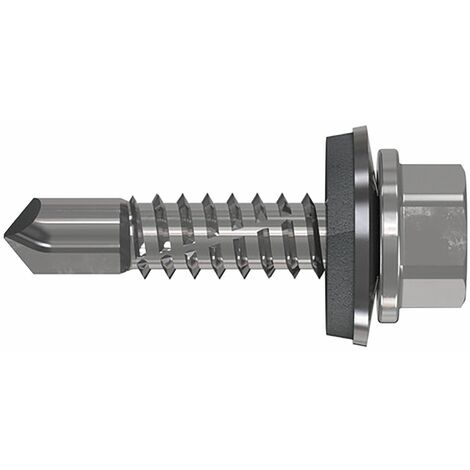 Refabo Plus Bohrschrauben 5,5x50 RP-K - selbstschneidende Schrauben mit angepresster Scheibe und E16 Dichtung, Bimetall Edelstahl A2 / Stahl - 100 Stück